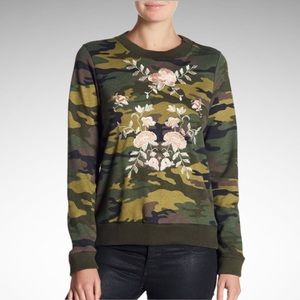 Romeo & Juliet Couture Camo Sweatshirt with Floral Embroidery